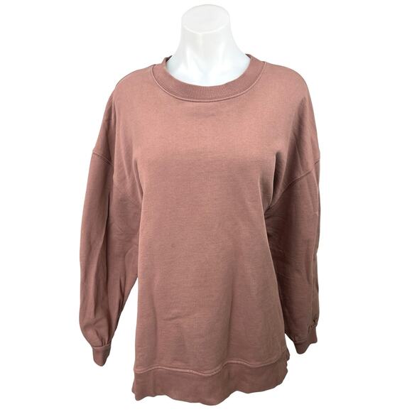 Wat. The Brand Brown Crew Neck Oversized Long Sleeve Pullover Sweater Top Size L - Picture 1 of 4